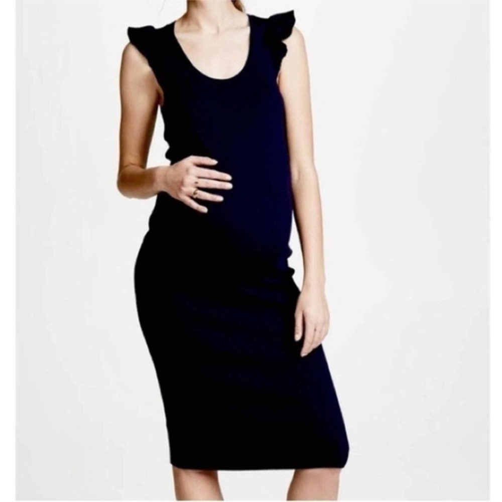 HATCH The Chloe Bodycon Flutter Sleeve Ribbed Knit Midi Dress In Black One Size